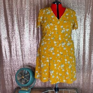 Deep yellow floral button down dress